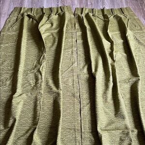 Vintage Sears Perma-Press Drapes Olive Green Curtains Gold Weave Rubber Back 70L